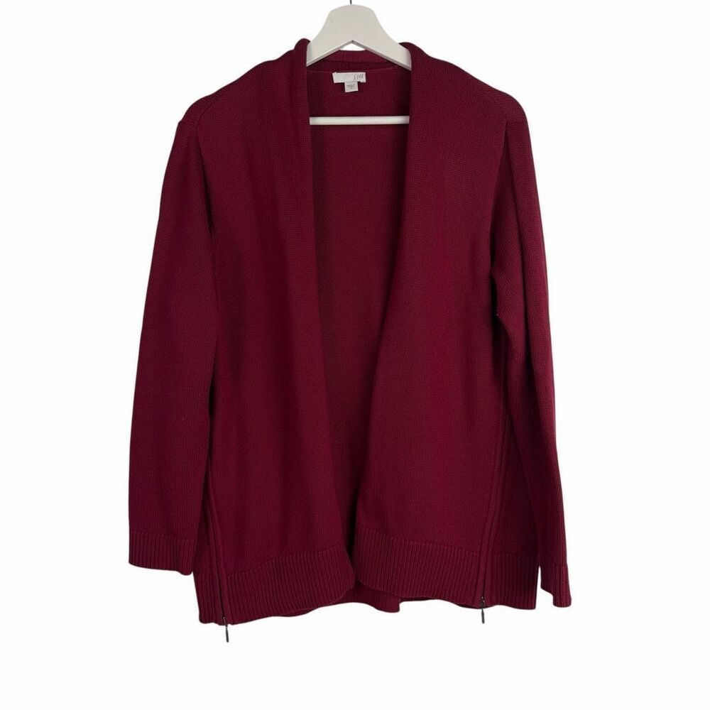 J Jill Open Front Zippered Side Cardigan Sweater Cranberry Red
